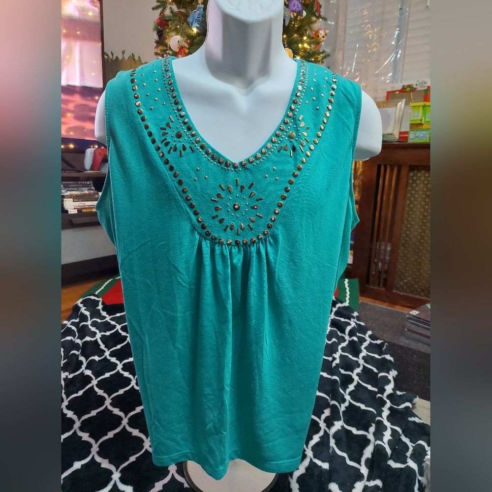 debbie morgan 2X Jade embellished top